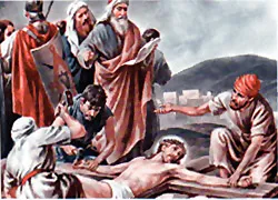 Estacion 11. Jesús es clavado en la cruz