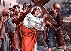 Estacion 5. Simón ayuda a Jesús a llevar la cruz