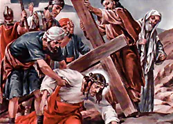 Estacion 7. Jesús cae la segunda vez con la cruz